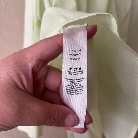 Chicos 3 100% Cotton Light Green Half Button Half Hidden Button Down Long Sleeve - Picture 9 of 11